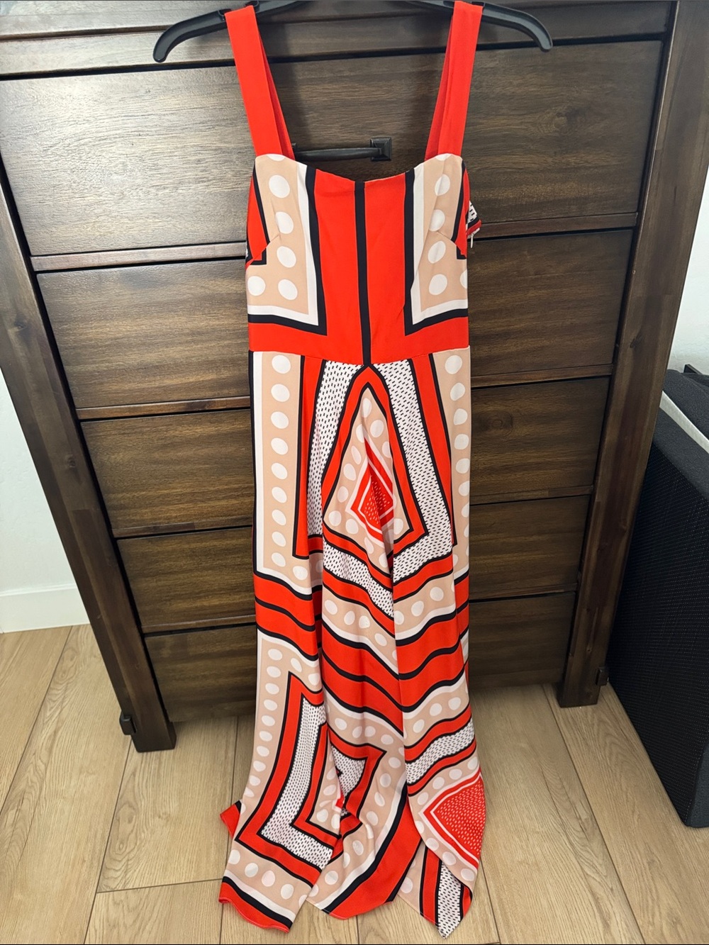 Eliza J Red and Beige Geometric Maxi Dress